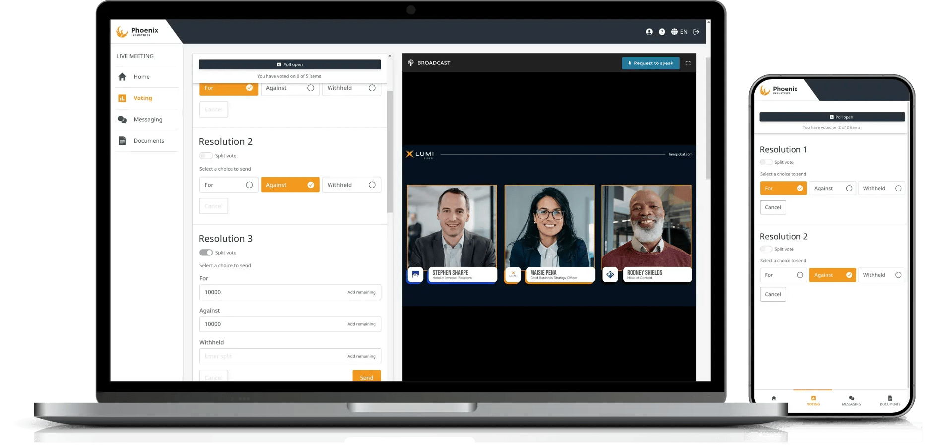 laptop with meeting broadcast