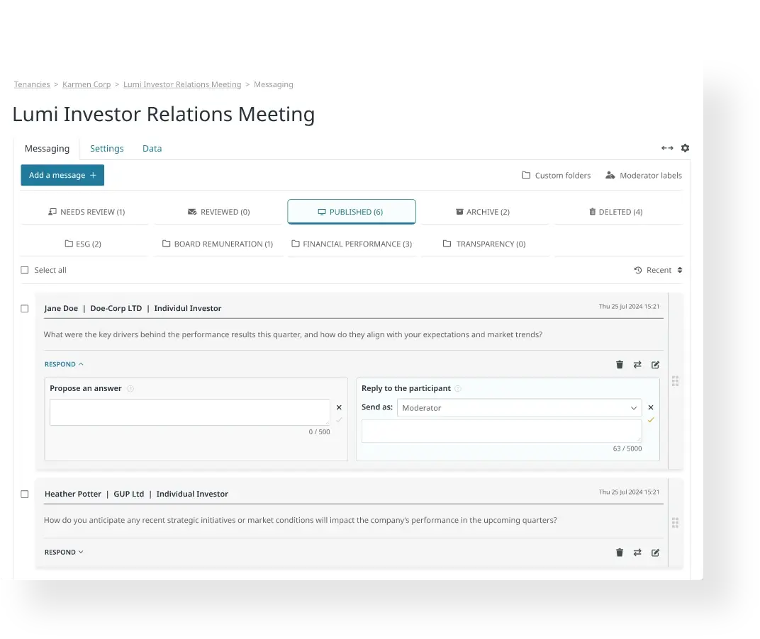 screen showing meeting questions