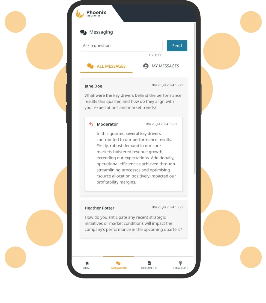 phone showing Q&A screen with questions