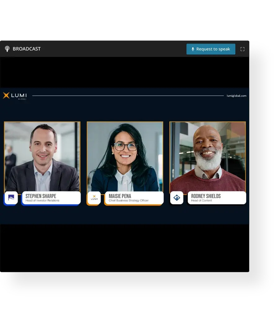 screen showing a broadcast with 3 speakers